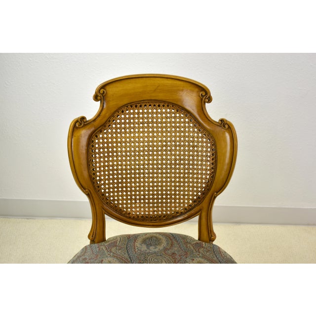 Brown 1950s Vintage Louis XVI Style Country French Provincial Solid Oak Cane & Upholstery Back Fluted Legs Chairs - Set of 4 For Sale - Image 8 of 12