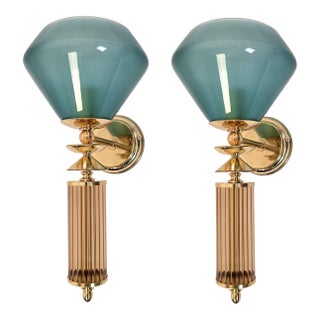 1990s Pair of Blue and Beige Murano Glass Sconces For Sale