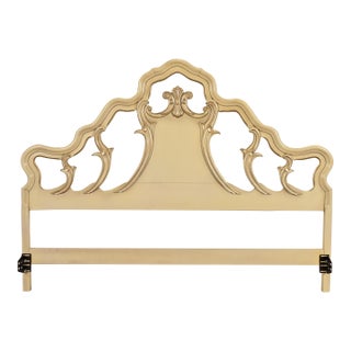 Romweber French Rococo Louis XV Cream Lacquered and Parcel Silver Gilt King Size Headboard, Circa 1950s For Sale