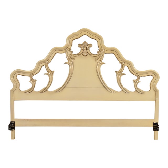 Romweber French Rococo Louis XV Cream Lacquered and Parcel Silver Gilt King Size Headboard, Circa 1950s For Sale