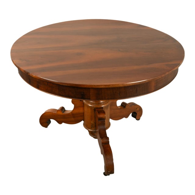 Mid 19th Century Antique Round Carved French Empire Walnut Pedestal Dining Center Table 1850 For Sale - Image 5 of 8