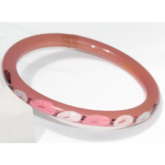 Plastic French Art Deco Pink Celluloid Bracelet Bangle with Floral Design For Sale - Image 7 of 7