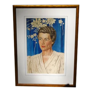 Art Deco Style - "Lady's Portrait, '42", Original Watercolor Painting