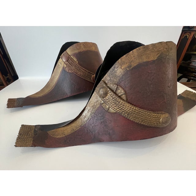 Just in this Pair of French Dark Red Tole Napoleonic Hats made into Wall Light Sconces. Ready to be hanged on the wall of...