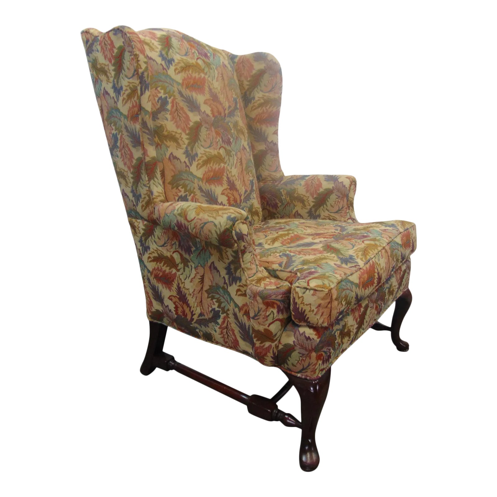Custom Queen Anne Mahogany Wing Chair | Chairish