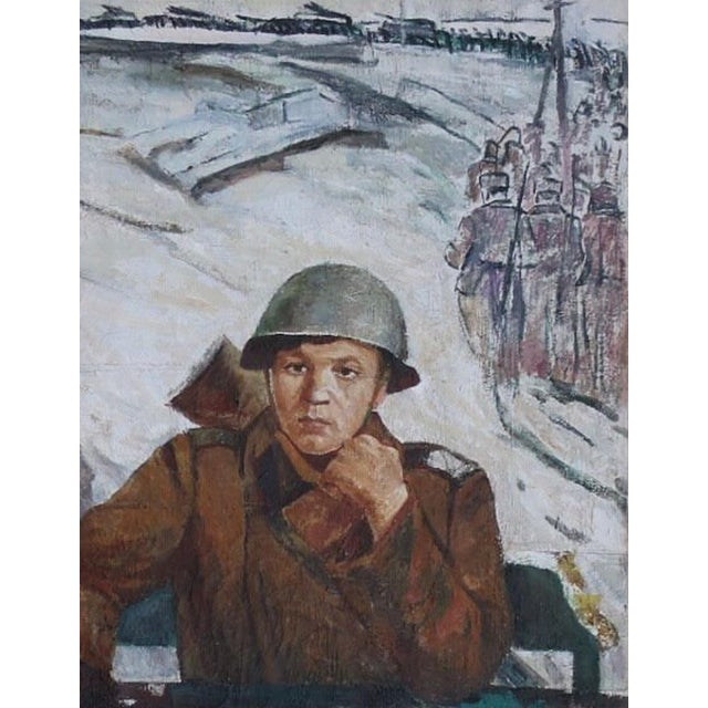 Realism Original Soviet Art Oil Painting: Soldier Portrait, Ukrainian Artist 153-117 For Sale - Image 3 of 6