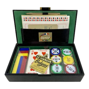 Le Tanneur Mid-Century French Leather Boxed Bridge Card Playing & Betting Set