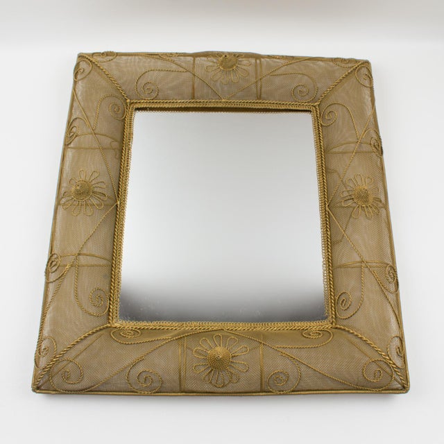 Gilt Metal Wire Mesh Wall Mirror with Floral Decor, circa 1950 For Sale In Atlanta - Image 6 of 16