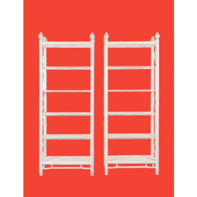 Antique White Baker Furniture Vintage Faux Bamboo Étagères Bookcases Palm Beach Style - A Pair For Sale - Image 8 of 11