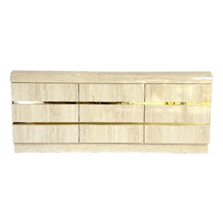 1980s Postmodern Faux Travertine Laminate Waterfall Dresser For Sale