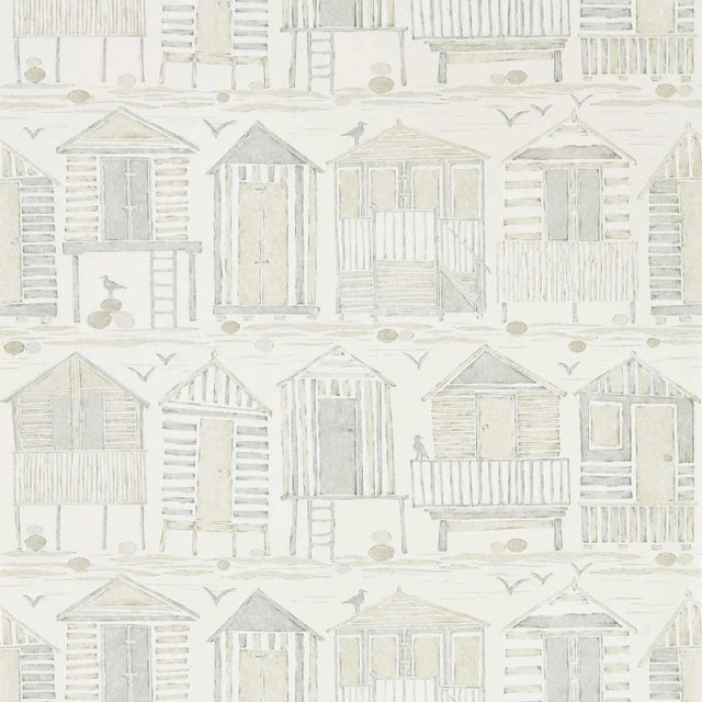 Sanderson Beach Huts Wallpaper in Driftwood For Sale
