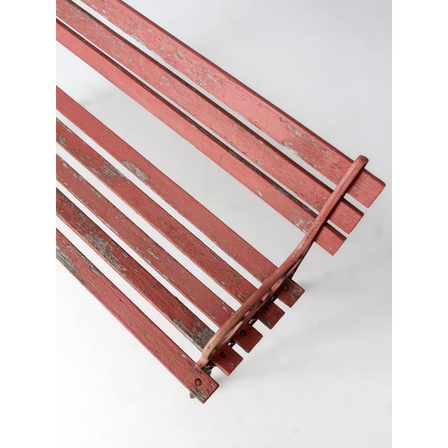 Vintage Red Iron and Wood Garden Bench For Sale - Image 12 of 15