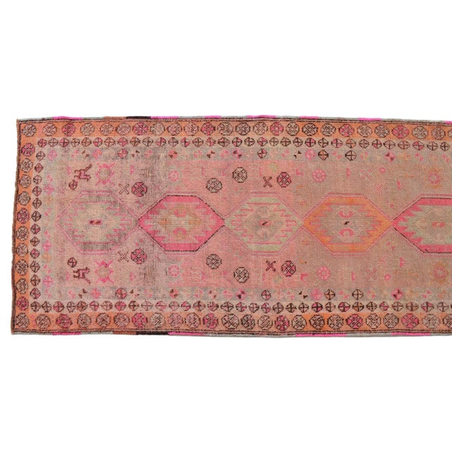 Hot Pink Antique Kurdish Runner Herki Rug. Hand-Knotted 100+ Years Old Tribal Runner - 3′3″ × 11′11″ For Sale - Image 8 of 12