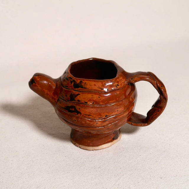 Mid-Century Modern Vintage Brutalist Wabi Sabi Sculptural Studio Pottery Red and Black Glaze Ceramic Vessel For Sale - Image 3 of 17