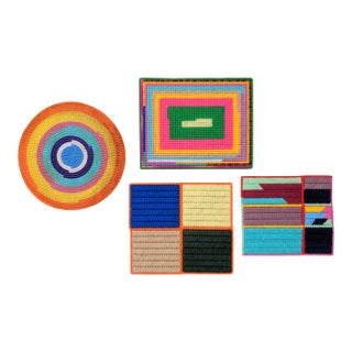 1960s Cross Stitch Hot Plate Mats in the Style of Frank Stella - Set of 4 For Sale