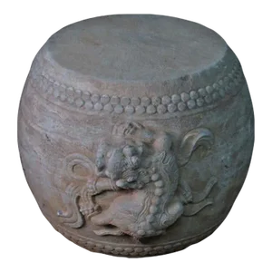 Hand Carved Stone Foo Dog Drum Stool or Side Table
