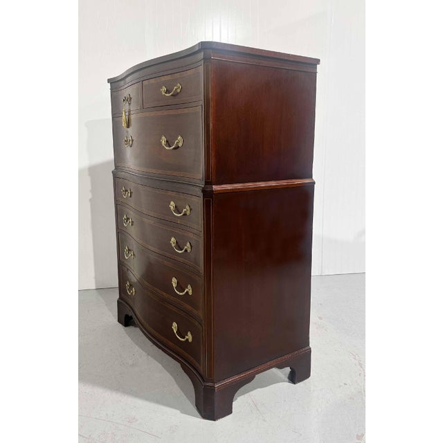 Brown 1960s Georgian Banded Mahogany Highboy Dresser by Kindel For Sale - Image 8 of 12