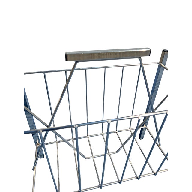 Modern Vintage Modern Design Magazine Rack in Chrome Metal For Sale - Image 3 of 5