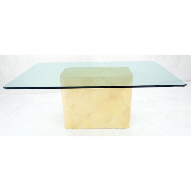 Beige Parchment Goat Skin Leather Single Base 3/4" Glass Top Rectangle Dining Table For Sale - Image 8 of 12
