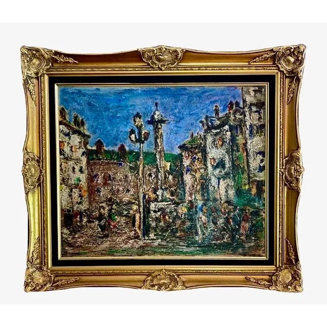 French Original Mid-Century French Post Impressionist Heavy Impasto Cityscape Oil on Canvas Painting For Sale - Image 3 of 4