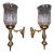 Vintage Brass Wall Candle Sconces With Etched Glass Torch, Set of Two For Sale