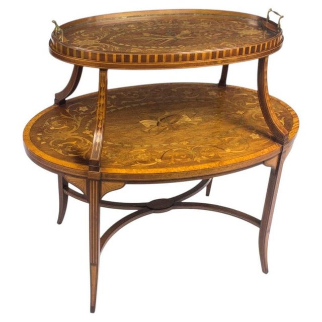 Antique English Etagere Tray Table in Mahogany and Satin Wood, 1890s For Sale - Image 3 of 3
