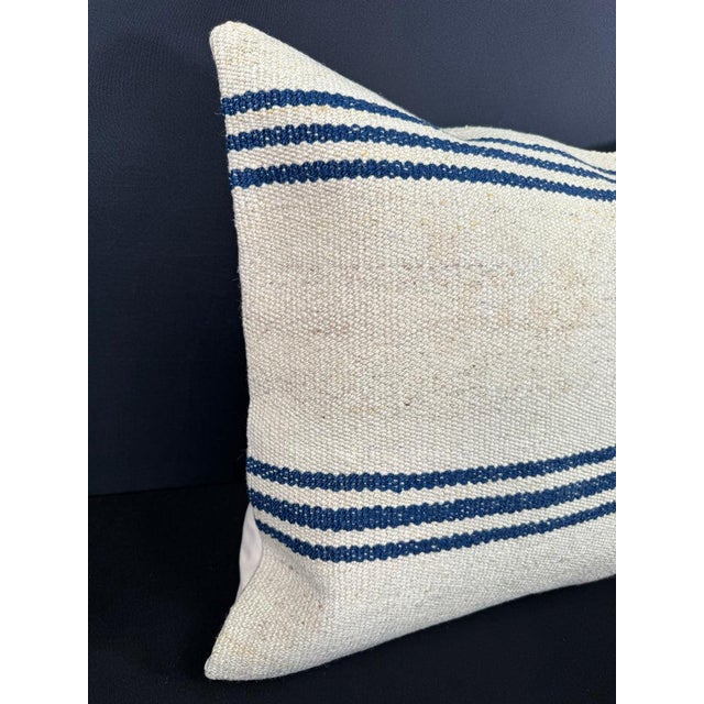 Turkish Hemp Pillow Cushion Natural Beige Blue Cushion Cover 20x20 #18171 Enhance your home decor with our Kilim Pillow...