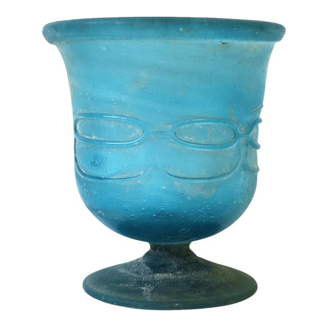 Blue Art Glass Urn Vase Chairish