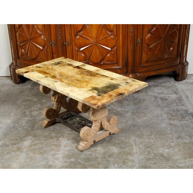 Italian Coffee Table Made of 19th Century Bleached Oak Base and Later Vellum Top For Sale - Image 11 of 12