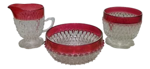 Vintage Ruby Flash Diamond Point Glass Condiment Set - S/3