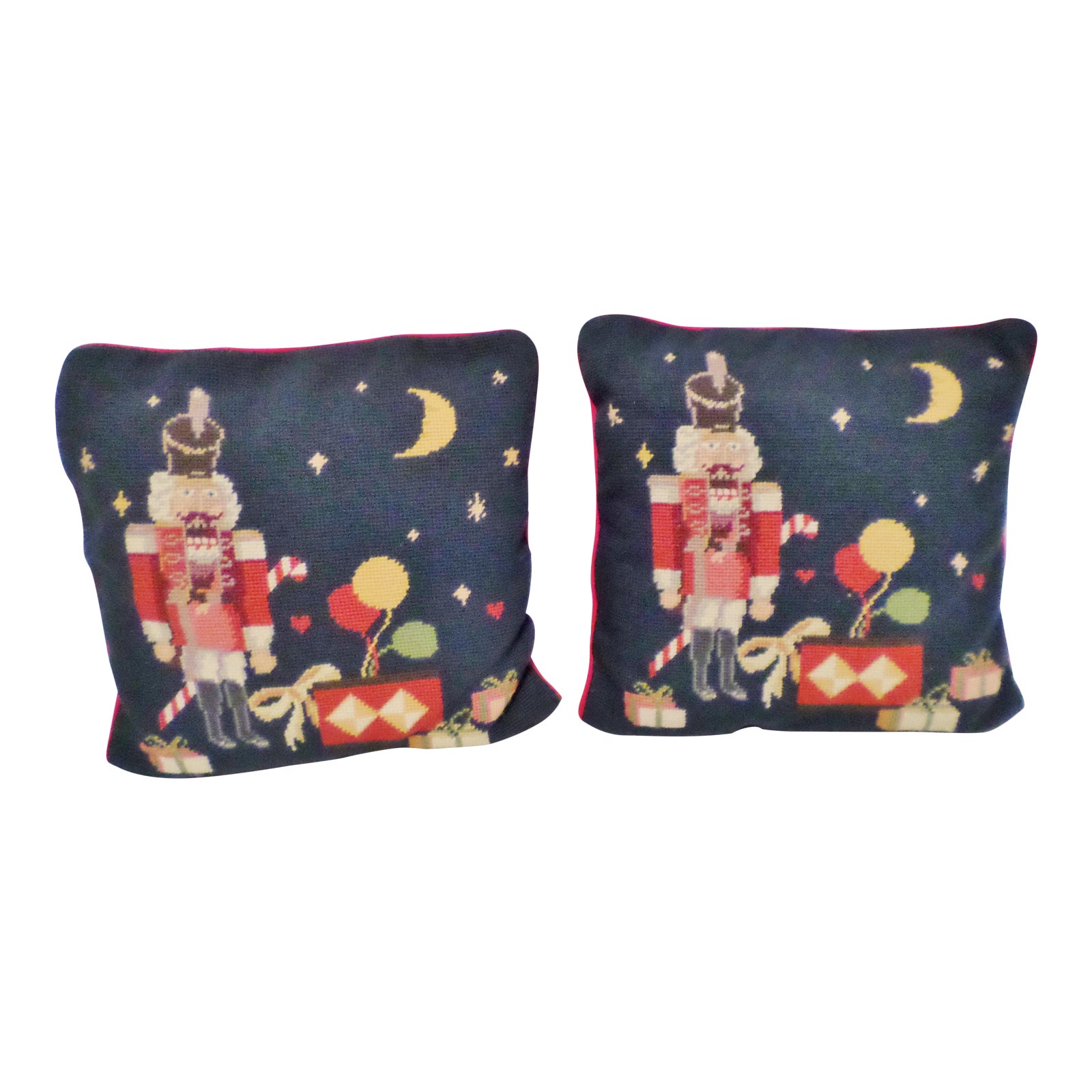 Vintage Christmas Needlepoint Nutcracker Pillows 14 X 14