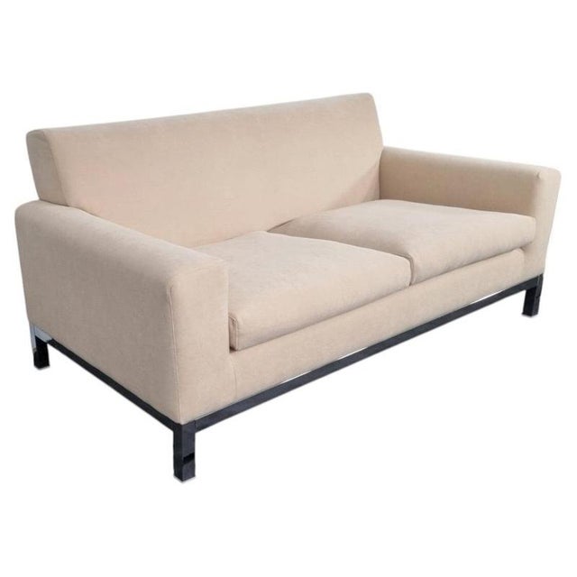 Contemporary Sofa in Cream Chenille from Minotti For Sale - Image 3 of 7