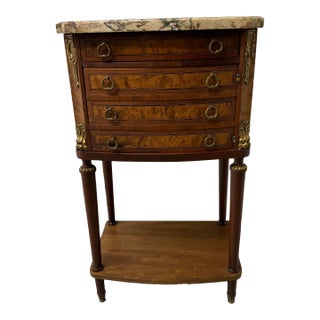 1920s French Burled Elm Tall Marble Top Nightstand For Sale