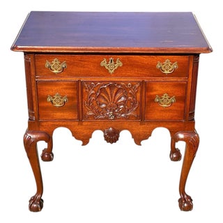 Early 20th Century Chippendale Style Mahogany Lowboy / Dressing Table With Carved Ball & Claw Feet For Sale