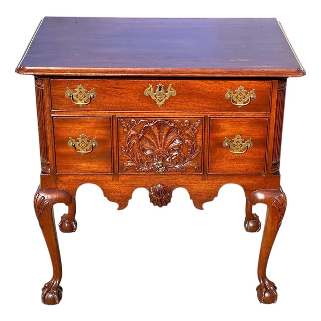 Early 20th Century Chippendale Style Mahogany Lowboy / Dressing Table With Carved Ball & Claw Feet For Sale