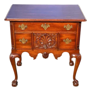 Early 20th Century Chippendale Style Mahogany Lowboy / Dressing Table With Carved Ball & Claw Feet