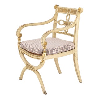 Regency White and Gilt Painted Caned Armchair For Sale