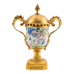 Antique Late 19th Century Chinese Porcelain Lidded Jar With Bronze Ormolu Mounts