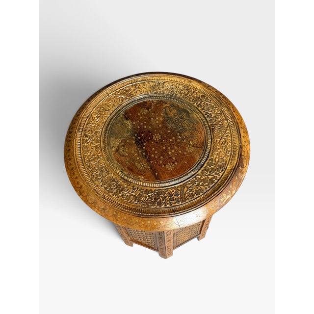 Hand Carved Anglo Indian Hoshiarpur Folding Table, 1950, in Good conditions. Designed 1950 to 1959