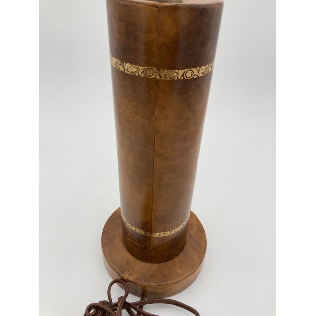 Metal 1950's Leather Column Lamps With Gold Banding - a Pair For Sale - Image 7 of 9