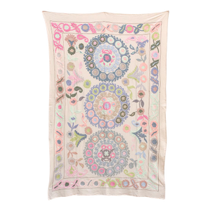 Romantic Pastel Hand Embroidered Suzani Tapestry