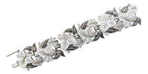 Vintage 1950s Signed Boucher Wide White Thermoset Leaves Bracelet