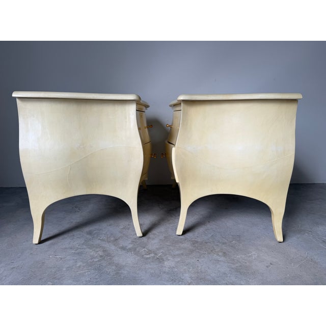 Cream Vintage Jimeco Ltda Colombian Goat Skin Lacquer Nightstands – A Pair For Sale - Image 8 of 16