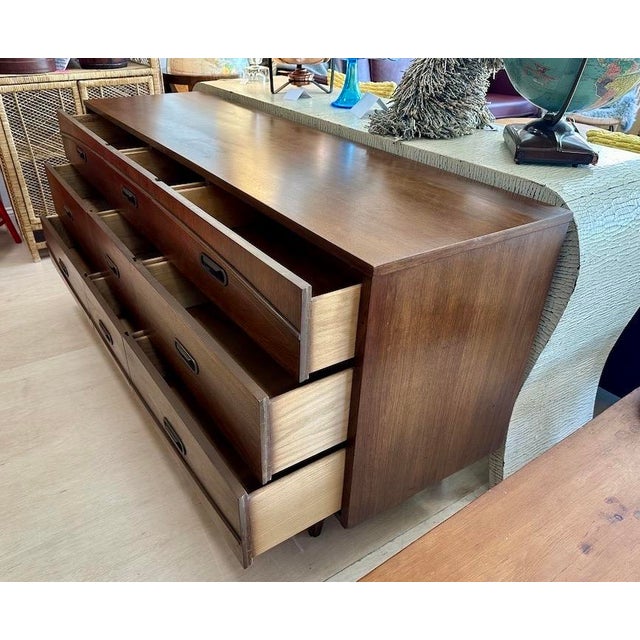 Brown 1960s Walnut 9 Drawer Lowboy Dresser by Hooker Furniture For Sale - Image 8 of 12