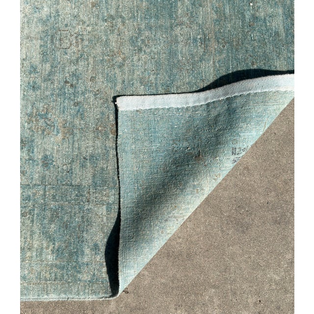 Modern Teal & Beige Traditional Oushak Wool Area Rug For Sale - Image 4 of 5