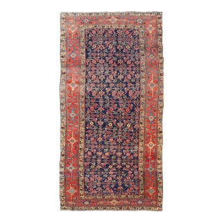 Antique Persian Bidjar Gallery Rug With Navy Field and Red Geometrics 6'3 X 12'9 For Sale