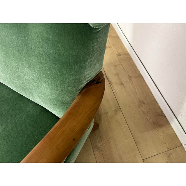 Set of Lounge Chair with Ottoman in Wood and Green Velvet by Paolo Buffa, 1950s For Sale - Image 3 of 9