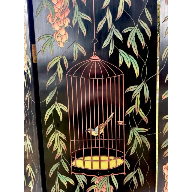 Mid 20th Century Asian Style Ebonized Coromandel Room Divider, 4 Panel Screen For Sale - Image 6 of 12