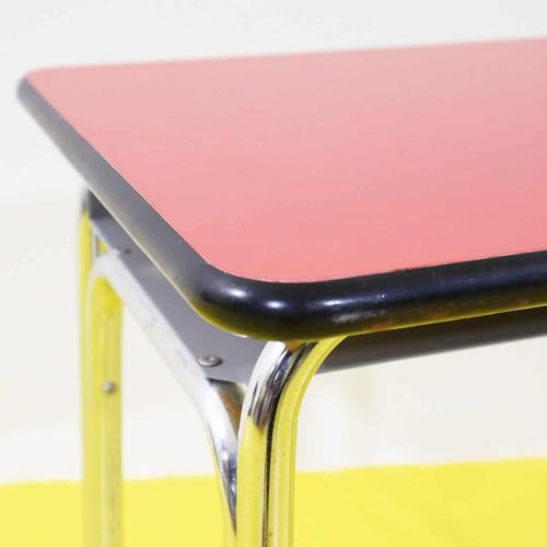 Chromed Metal Coffee Table with Red Laminate Top and Black Edges For Sale - Image 3 of 7