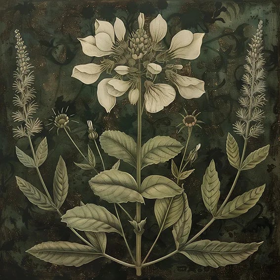 Grisaille Dark Green Flowers - Botanical Fine Art Print Dimensions: Print size (in): 18 x 18 (additional white borders for...